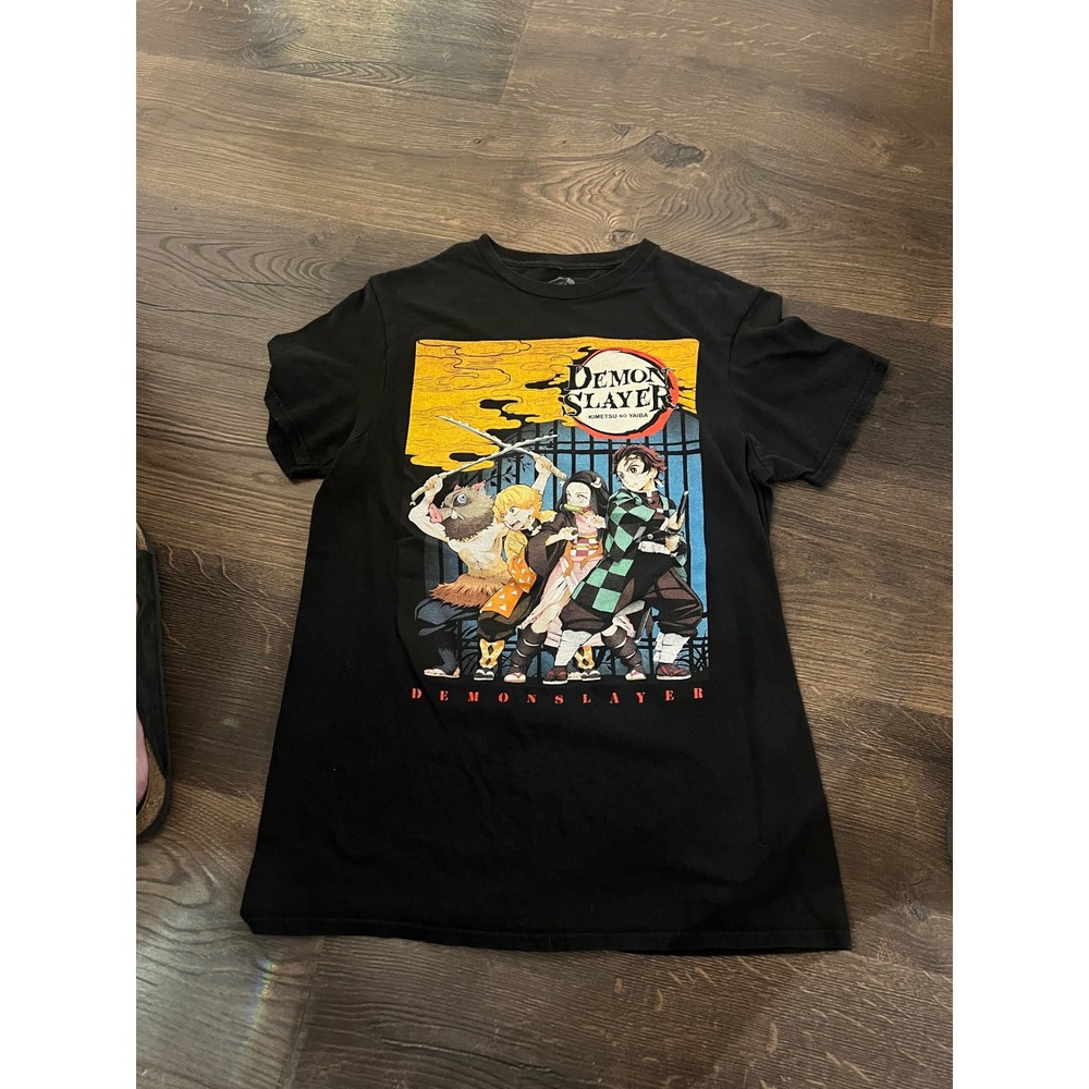 Demon Slayer Kimetsu no Yaiba Mens Black Graphic T-Shirt Small Tanjiro Nezuko